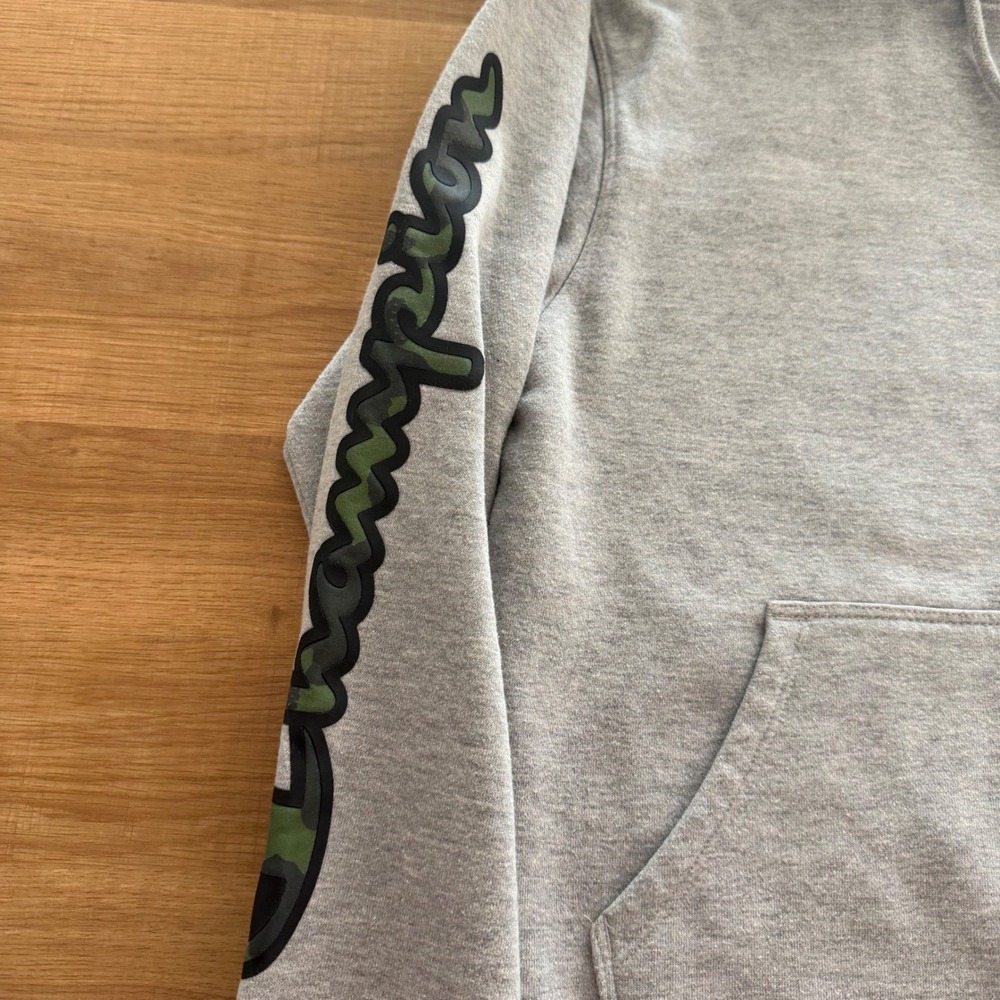 Champion Mens Heather Gray Camo Logo Pullover Hoodie Small - Picture 3 of 8